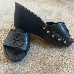 Tory Burch Black Wedge Sandals - size 8